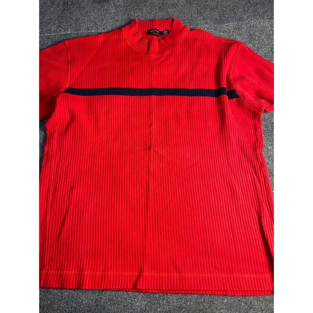 Nautica Sweater Mens 2XL Red Ribbed Solid Long Sleeve Mock Neck Embroidered Logo
